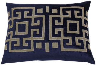 Callisto Home Bergamo Standard Sham, Jute Linen/ Navy Velvet &amp; Embroidery