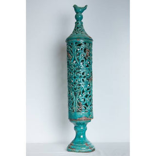 Obelisk with Bird Lid, Blue, 35.5"